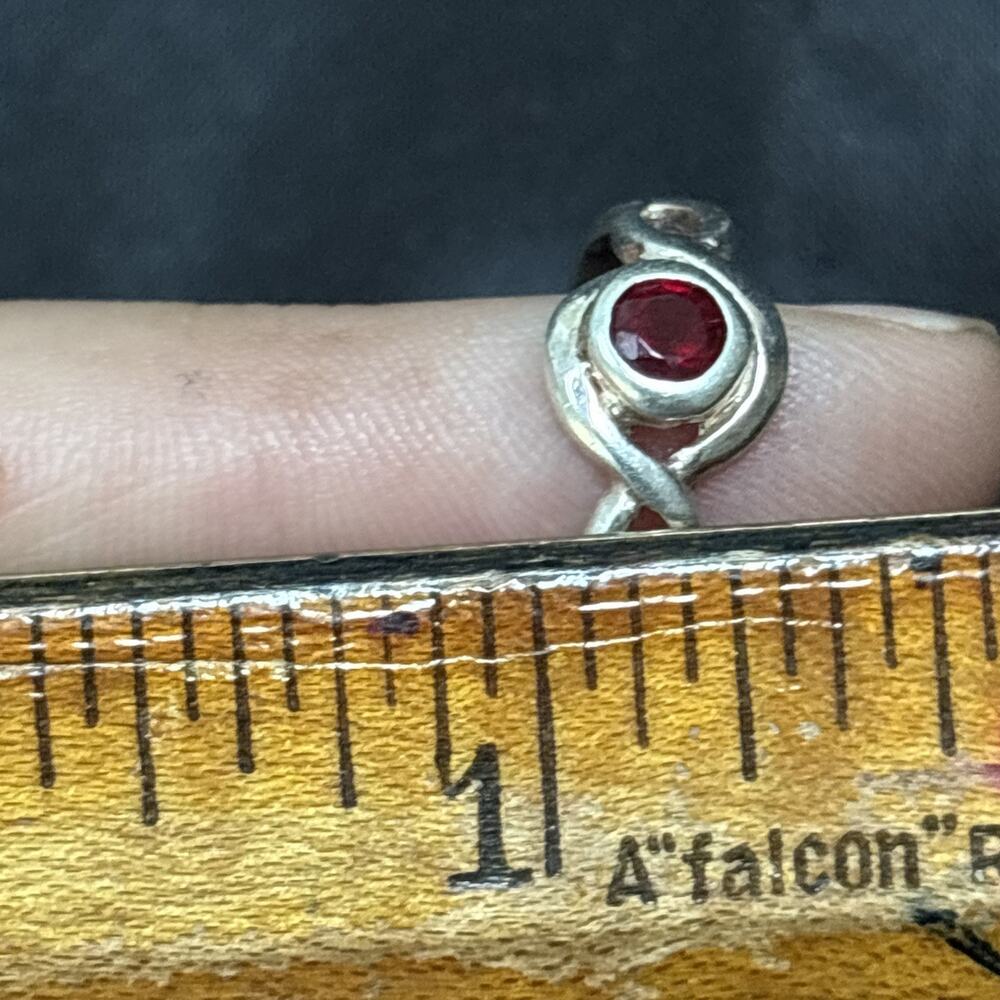 Sterling Silver Toe Ring / ToeRing With Pink - Red Gemstone 925 Silver - Picture 8 of 9